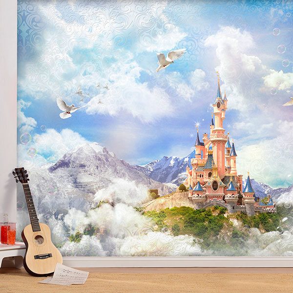 Wall Murals: Disney Castle between fog and mountains