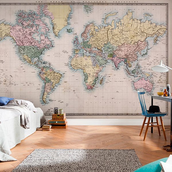 Wall Murals: Rustic world map