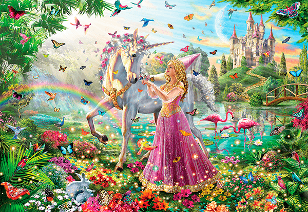 Wall Murals: Princess and unicorn in a magical garden