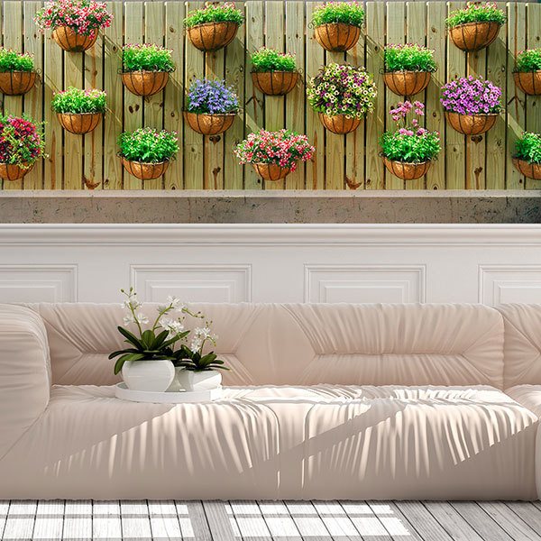 Wall Murals: Wall with flowerpots 0