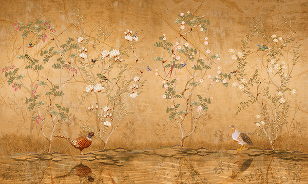 Wall Murals: Partridges drinking