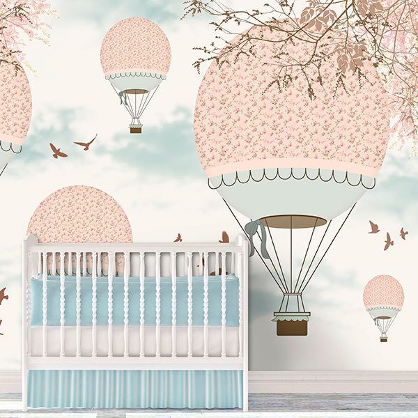 Wall Murals: Pink balloons in the sky