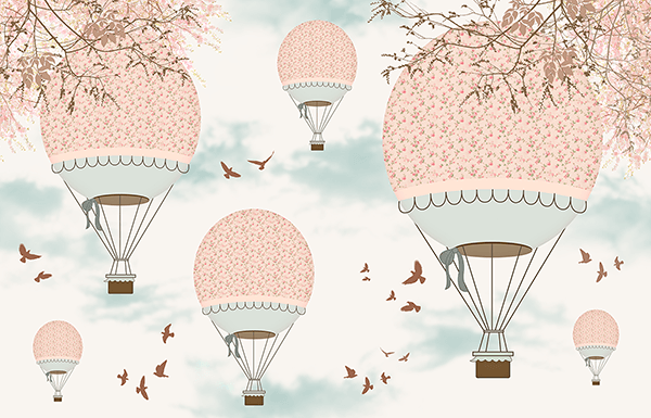 Wall Murals: Pink balloons in the sky