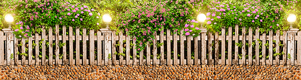Wall Murals: Wall with lights and flowers