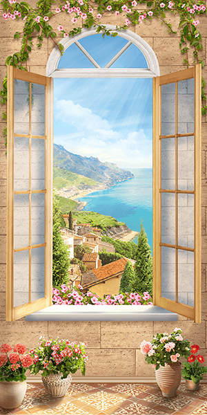 Wall Murals: Window in coastal village
