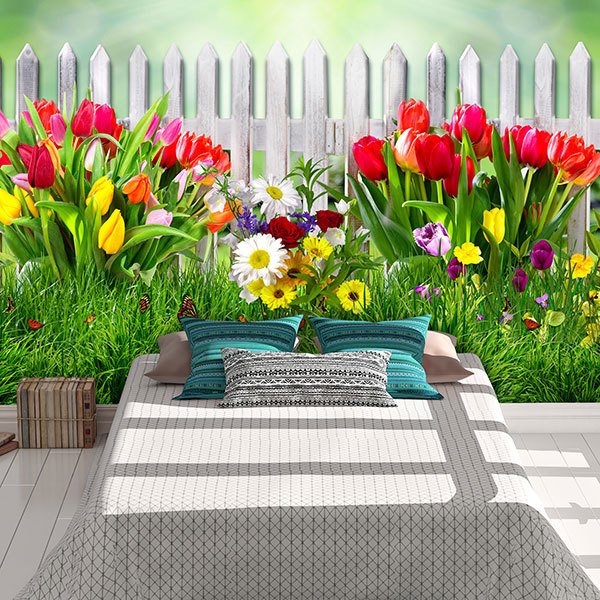 Wall Murals: Fence with tulips 0