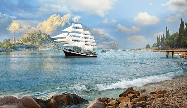 Wall Murals: Sailboat by the coast
