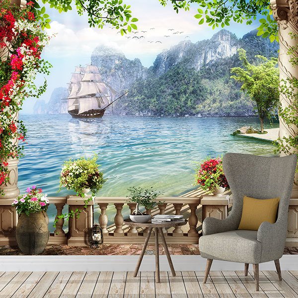 Wall Murals: Galleon sailing in the fjords
