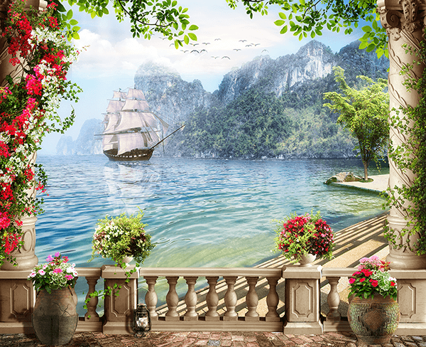 Wall Murals: Galleon sailing in the fjords
