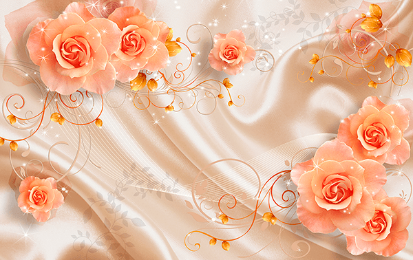 Wall Murals: Roses among silks