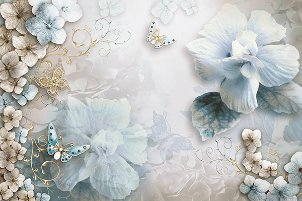 Wall Murals: Diamond flowers and butterflies