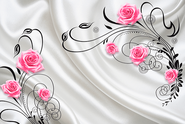 Wall Murals: Roses among ornaments