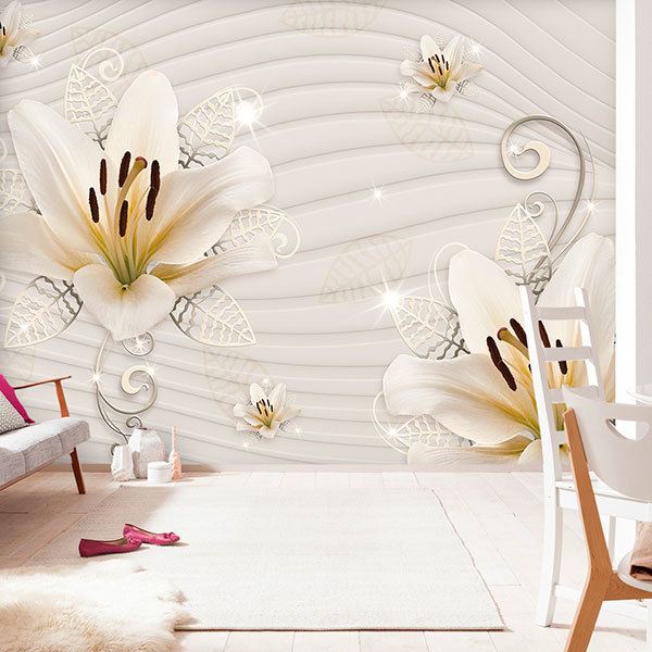 Wall Murals: Lilies with silver