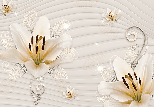Wall Murals: Lilies with silver