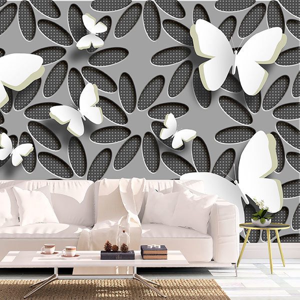 Wall Murals: Collage flowers and butterflies 0