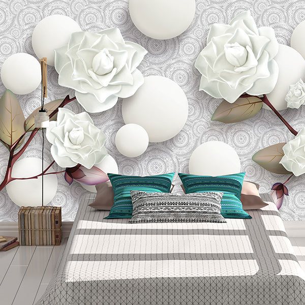 Wall Murals: White roses and stones
