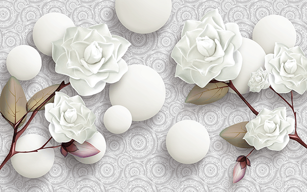 Wall Murals: White roses and stones