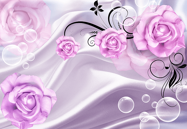 Wall Murals: Violet bubbles and roses