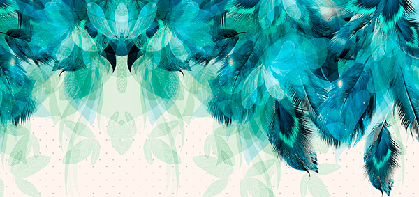 Wall Murals: Turquoise feathers and leaves