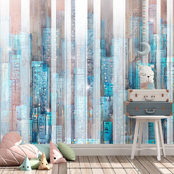 Wall Murals: City painted in wood 0