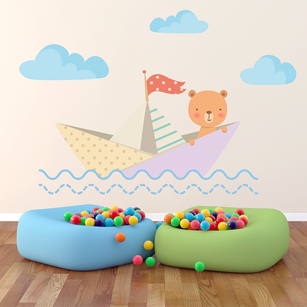 Stickers for Kids: Teddy bear in paper boat