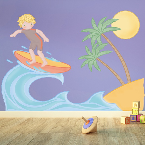 Stickers for Kids: Surfing next to the beach