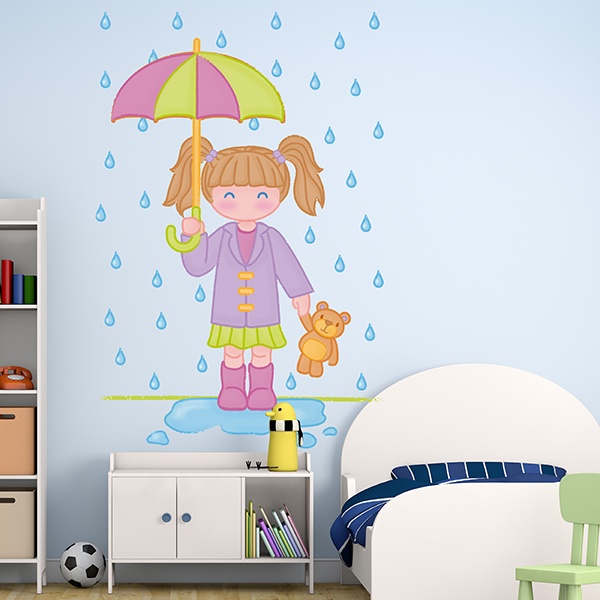 Stickers for Kids: Girl under rain