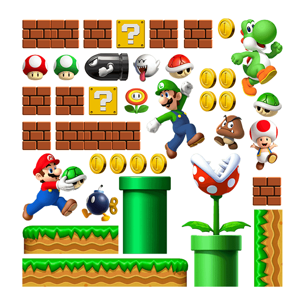 Stickers for Kids: Set 38X Mario Bros Mushroom Kingdom