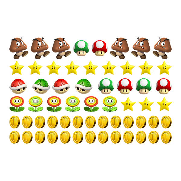 Stickers for Kids: Set 60X Mario Bros Characters and Coins