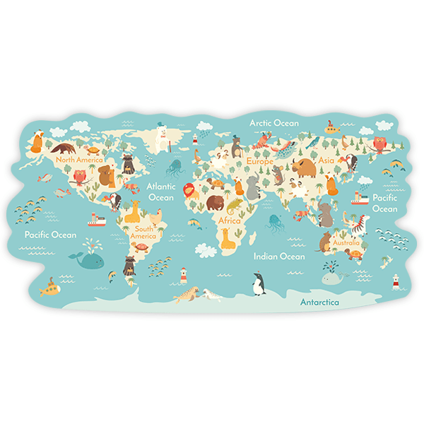 Stickers for Kids: World map Animals around the world