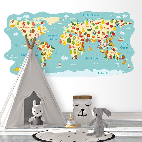 Stickers for Kids: World Map of fruits