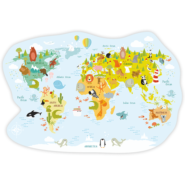 Stickers for Kids: World map of famous animals