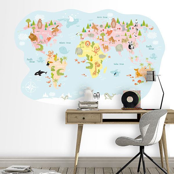Stickers for Kids: world map animals pastel