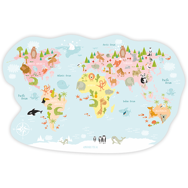 Stickers for Kids: world map animals pastel