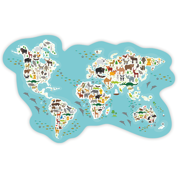 Stickers for Kids: World map of main animals