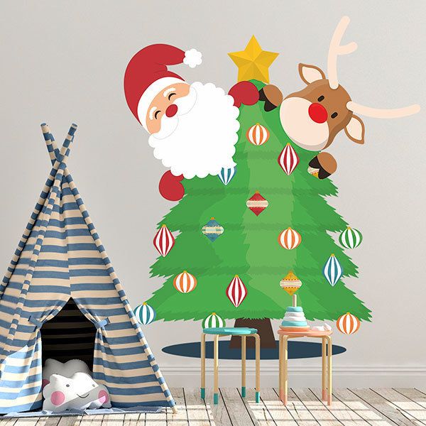 Wall Stickers: Santa Claus and Rudolph in the tree