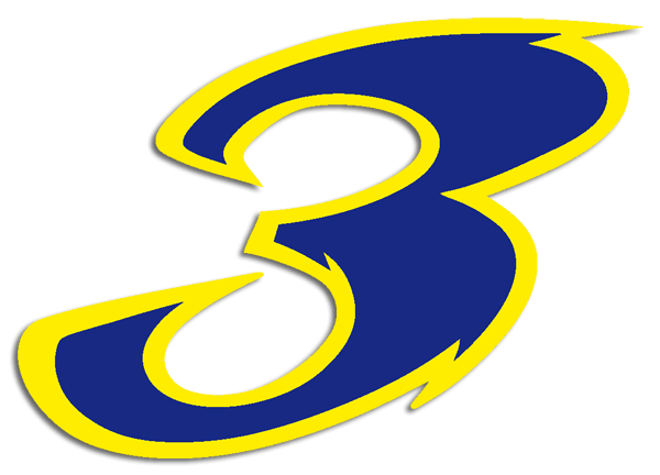 Car & Motorbike Stickers: Number 3 dark blue and yellow