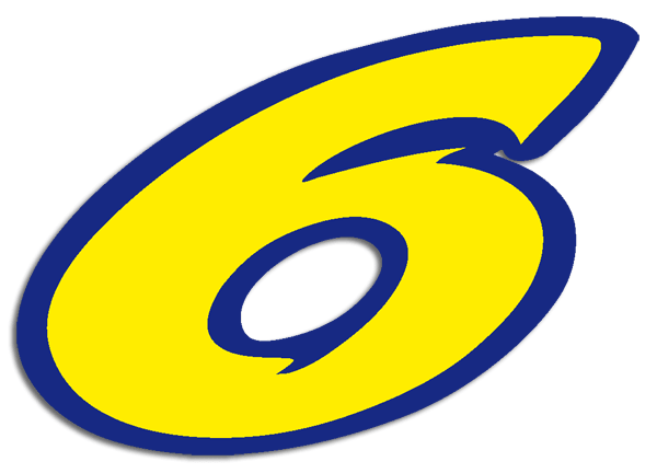 Car & Motorbike Stickers: Number 6 yellow and dark blue