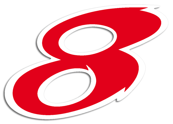 Car & Motorbike Stickers: Number 8 red and white