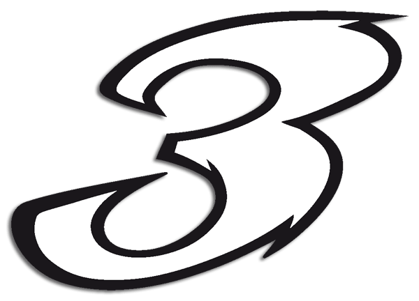 Car & Motorbike Stickers: Number 3 in black and white