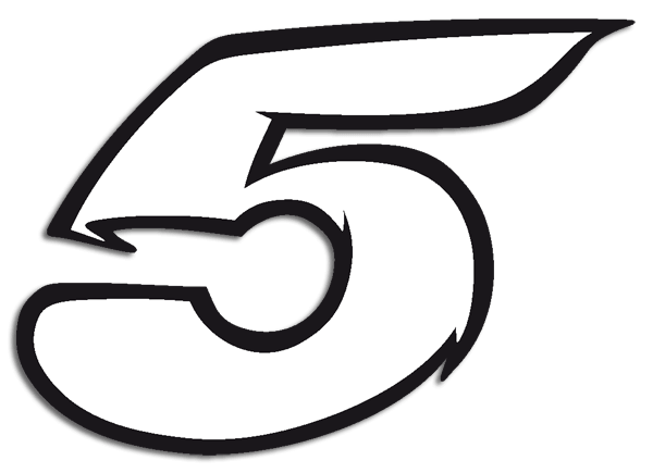 Car & Motorbike Stickers: Number 5 white and black