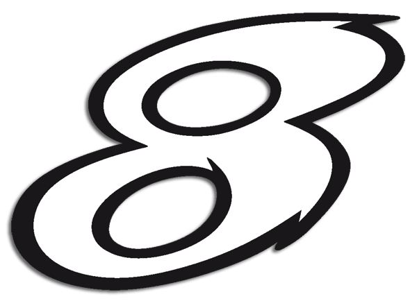 Car & Motorbike Stickers: Number 8 white and black