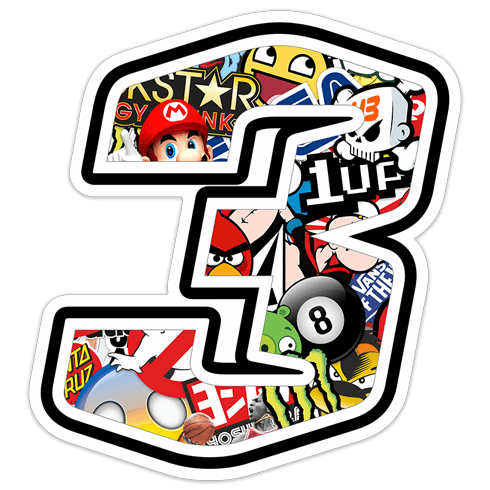 Car & Motorbike Stickers: Number 3 Stickerbomb