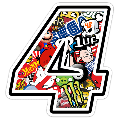 Car & Motorbike Stickers: Number 4 Stickerbomb