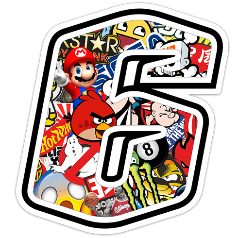 Car & Motorbike Stickers: Number 6 Stickerbomb