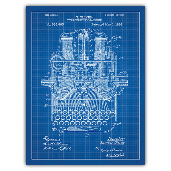 Wall Stickers: Blue patent typewriter