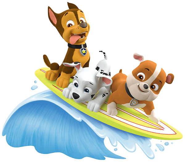 Stickers for Kids: Paw Patrol - Chase, Marshall and Rubble surf