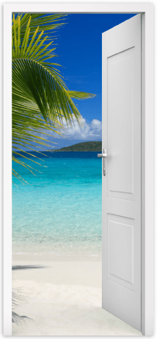 Wall Stickers: Open door beach and palm tree