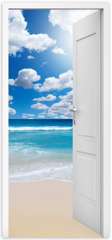 Wall Stickers: Open door beach and sky with clouds