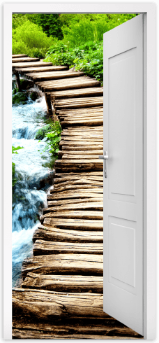 Wall Stickers: Open door wooden bridge